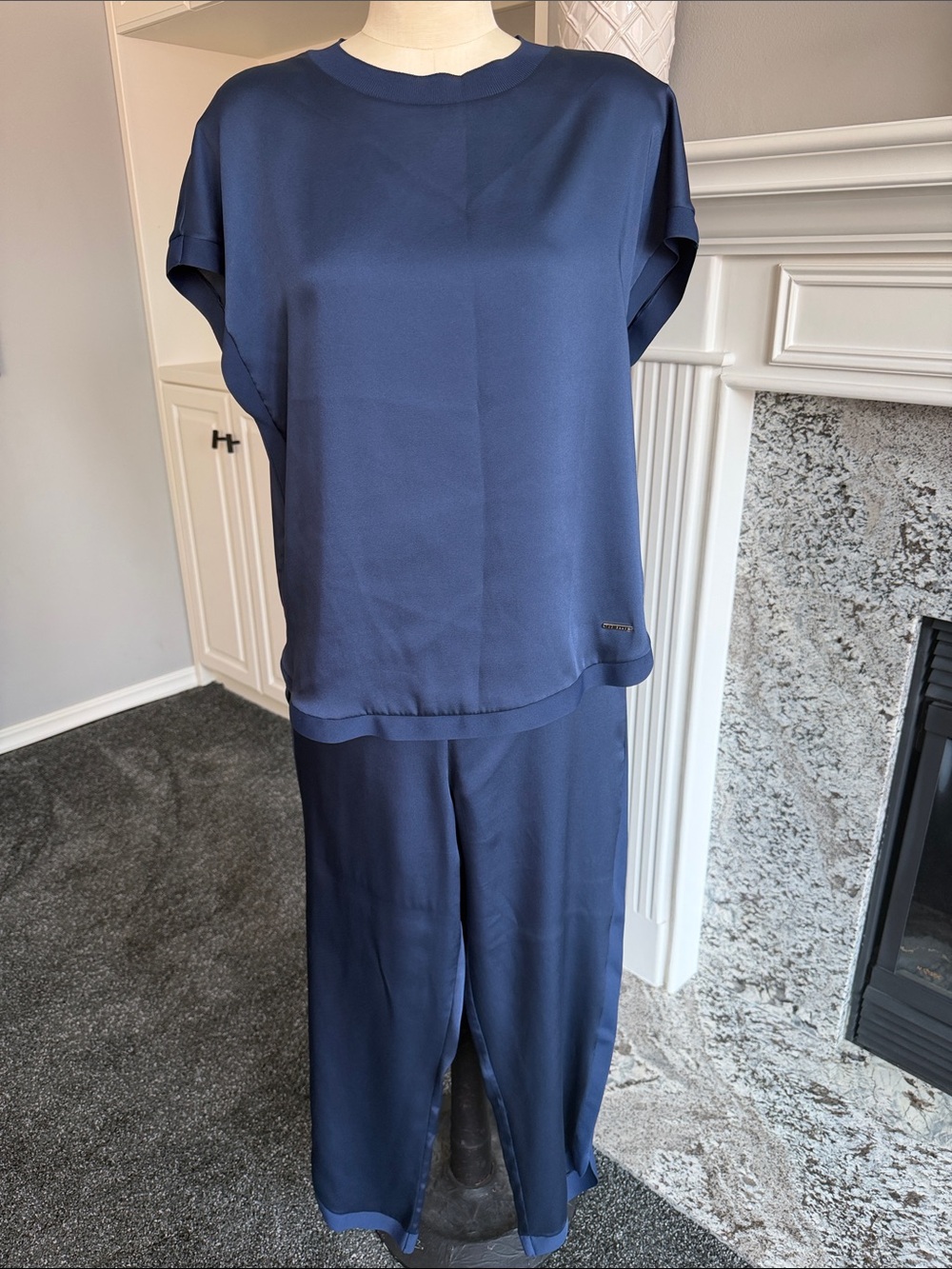 Ted Baker Navy Satin Matched Set - Top & Cropped Pants